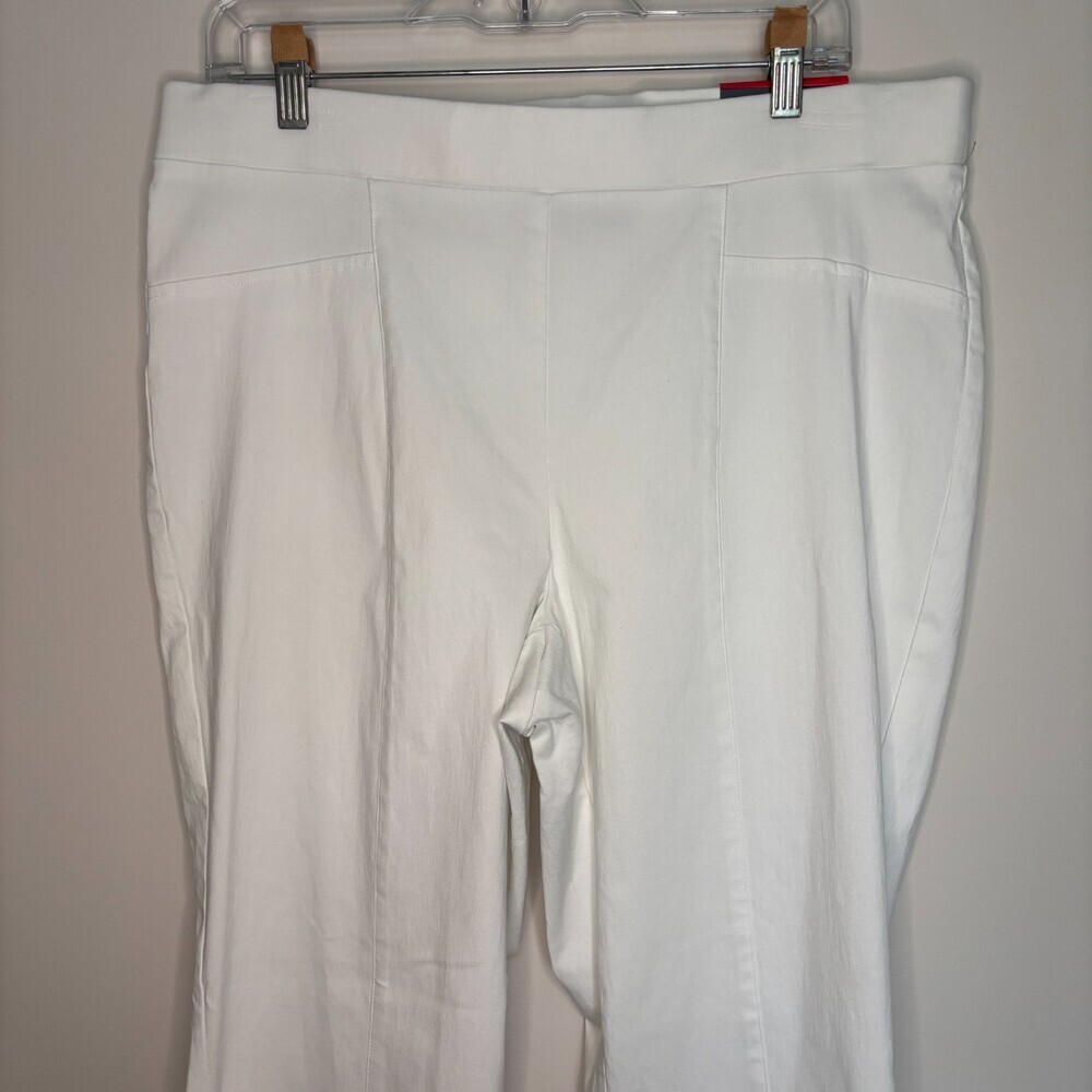 RAFAELLA NEW Straight Leg Pull On Pant Womens 16W White Ankle Zipper Stretch